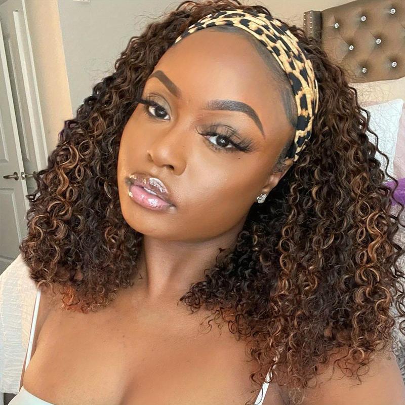 Kinky Curly Headband Wigs 35-56 cm Synthetic Half Wig with Headband Attached