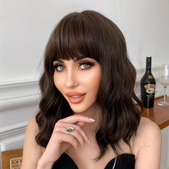 Long Curly Bob Cut Synthetic Wig With Bangs for Women