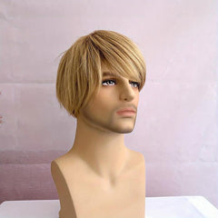 Yellow Gold Synthetic Wig with Bangs for Men