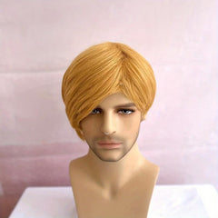 Yellow Gold Synthetic Wig with Bangs for Men