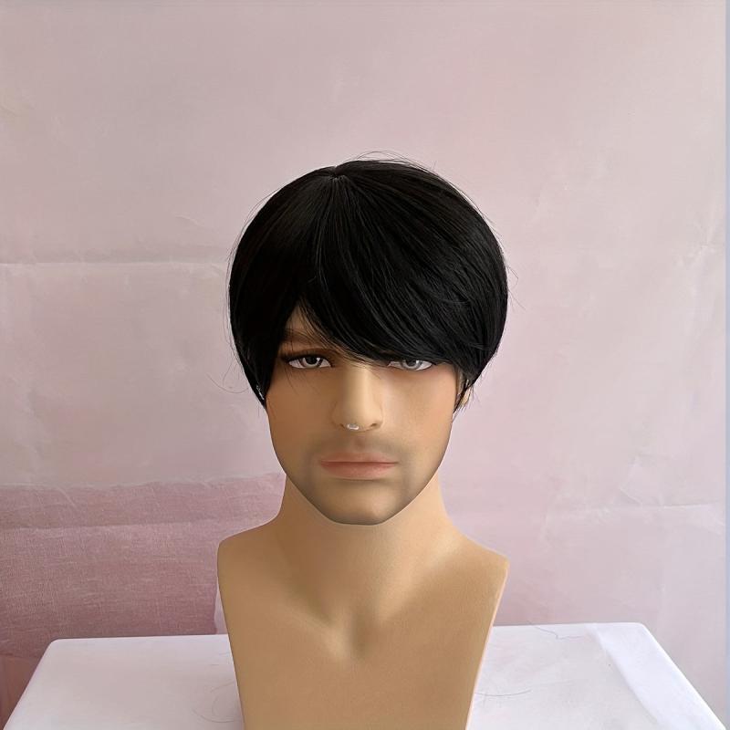 Yellow Gold Synthetic Wig with Bangs for Men