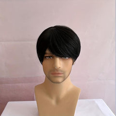 Yellow Gold Synthetic Wig with Bangs for Men