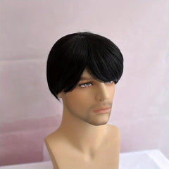 Yellow Gold Synthetic Wig with Bangs for Men