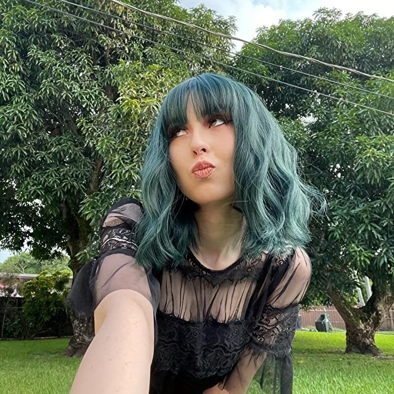 Pink 30 48 Cm Shoulder Length Hair Wig with Air Bangs for Women