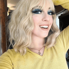 Pink 30 48 Cm Shoulder Length Hair Wig with Air Bangs for Women
