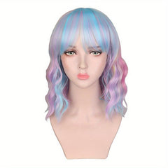 Curly Bob Cut Wigs With Bangs Synthetic Heat Resistant Fiber for Party Halloween