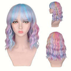 Curly Bob Cut Wigs With Bangs Synthetic Heat Resistant Fiber for Party Halloween