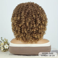 Brown Mix Afro Kinky Curly Wigs With Bangs 35 56 Cm Shoulder Length