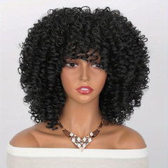 Brown Mix Afro Kinky Curly Wigs With Bangs 35 56 Cm Shoulder Length