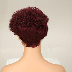 Pixie Short Cut Curly Human Hair Wigs With Bangs Full Machine Wigs