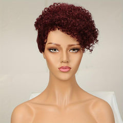 Pixie Short Cut Curly Human Hair Wigs With Bangs Full Machine Wigs