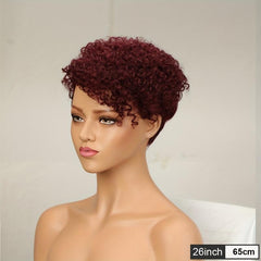 Pixie Short Cut Curly Human Hair Wigs With Bangs Full Machine Wigs