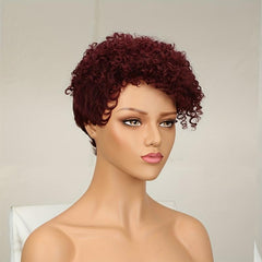 Pixie Short Cut Curly Human Hair Wigs With Bangs Full Machine Wigs
