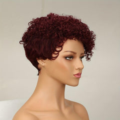 Pixie Short Cut Curly Human Hair Wigs With Bangs Full Machine Wigs