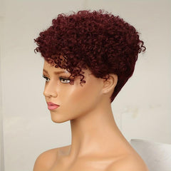 Pixie Short Cut Curly Human Hair Wigs With Bangs Full Machine Wigs