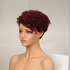 Pixie Short Cut Curly Human Hair Wigs With Bangs Full Machine Wigs