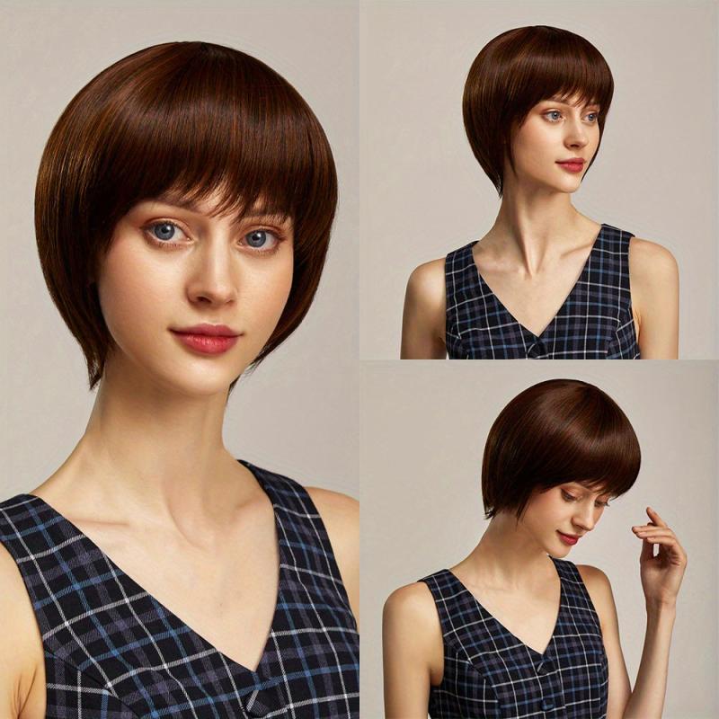 Short Pixie Cut Wigs For Women Natural Looking Short Staight Hair Wigs With Bang
