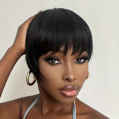 Short Pixie Cut Wigs For Women Natural Looking Short Staight Hair Wigs With Bang