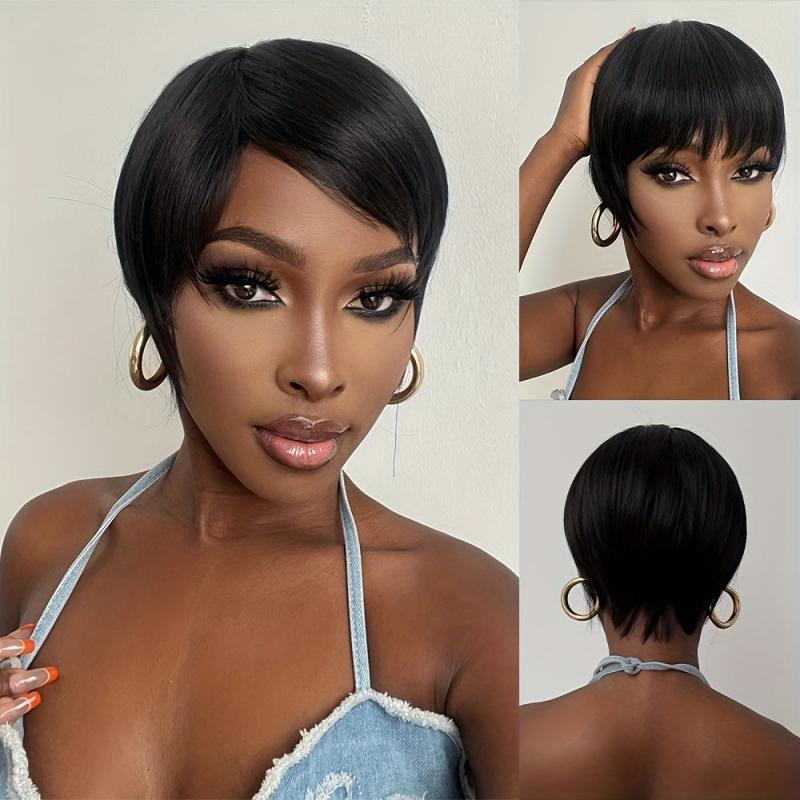 Short Pixie Cut Wigs For Women Natural Looking Short Staight Hair Wigs With Bang