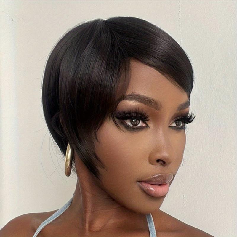 Short Pixie Cut Wigs For Women Natural Looking Short Staight Hair Wigs With Bang