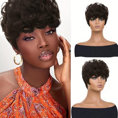 Short Curly Pixie Wigs Natural Wavy Synthetic Hair Wigs
