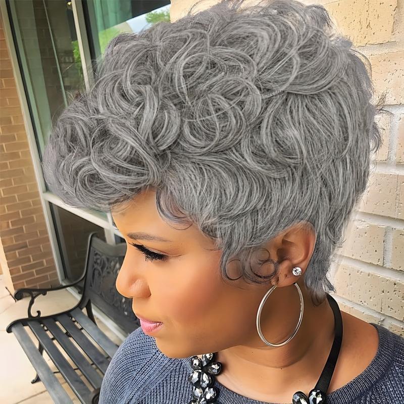 Short Curly Pixie Wigs Natural Wavy Synthetic Hair Wigs
