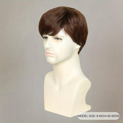 Brown Short Straight Hair Wigs For Men Full Machine Synthetic Fiber Hair Wigs