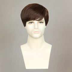 Brown Short Straight Hair Wigs For Men Full Machine Synthetic Fiber Hair Wigs
