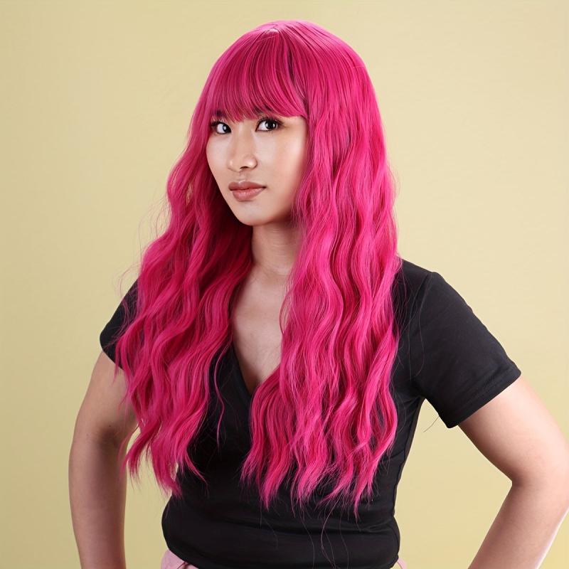 Long Body Wave Curly Synthetic Wig With Bangs For Women