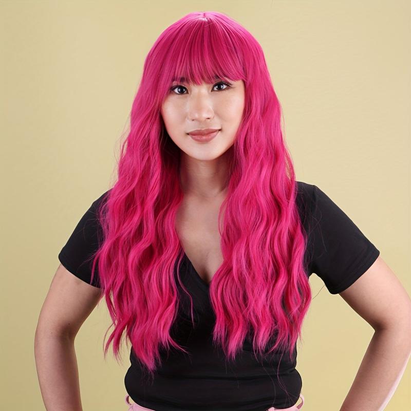 Long Body Wave Curly Synthetic Wig With Bangs For Women