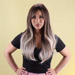 Long Body Wave Curly Synthetic Wig With Bangs For Women