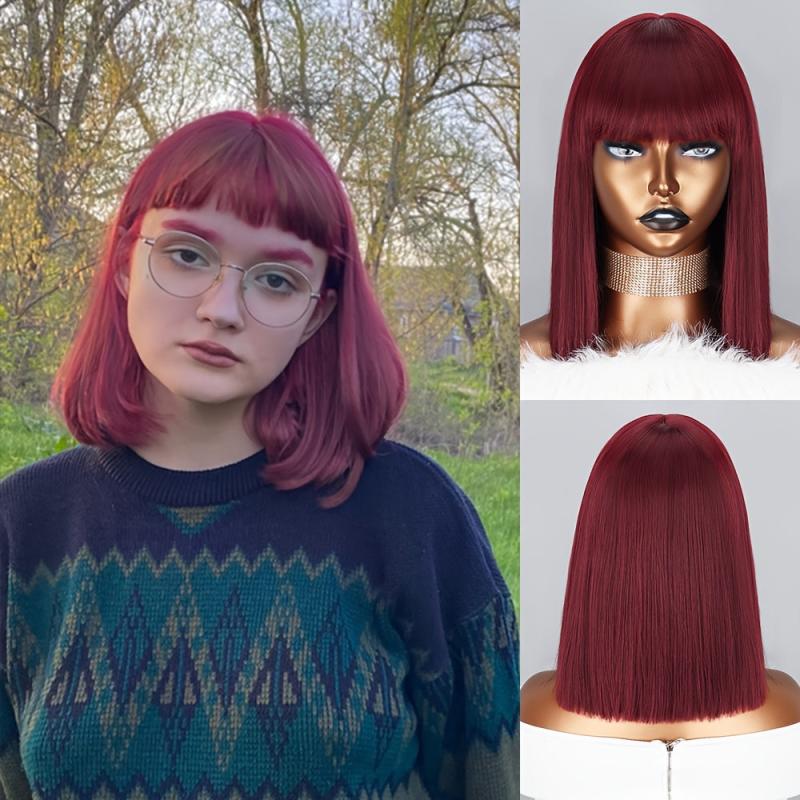 Short Straight Shoulder Length Haircut with Bangs