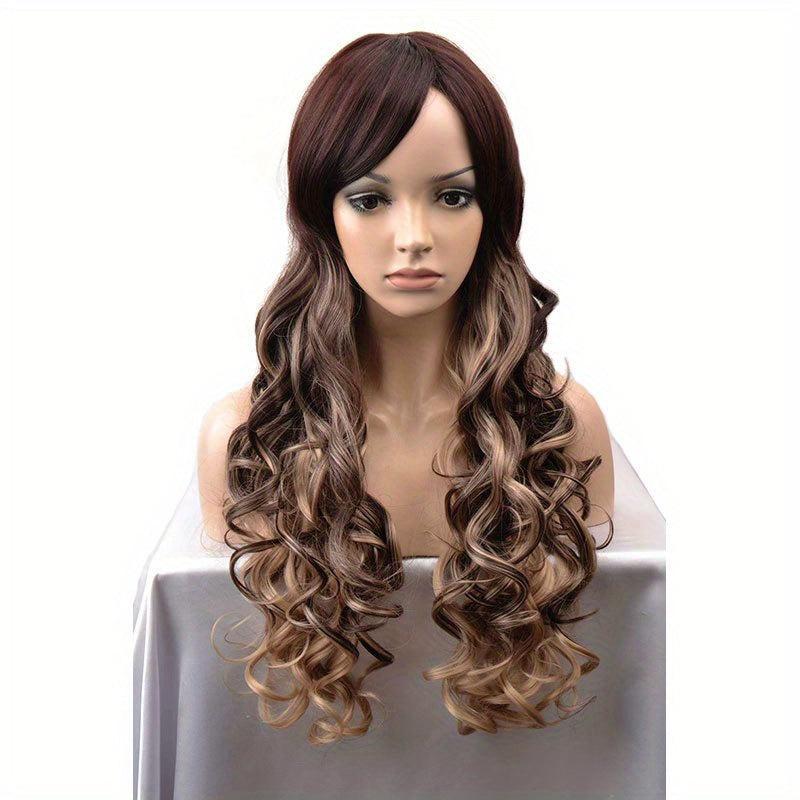 Dark Green Ombre Orange Long Curly Wavy Synthetic Hair Wig for Women