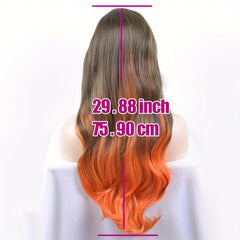 Dark Green Ombre Orange Long Curly Wavy Synthetic Hair Wig for Women