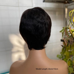 Red Pixie Cut Wig Human Hair Bob Wig with Bangs