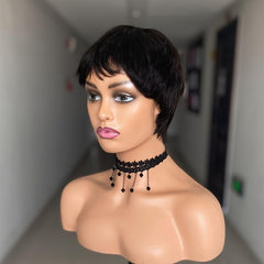 Red Pixie Cut Wig Human Hair Bob Wig with Bangs