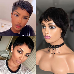 Red Pixie Cut Wig Human Hair Bob Wig with Bangs