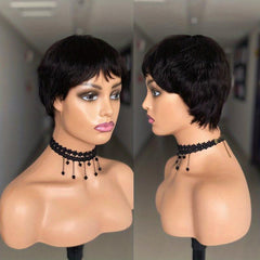 Red Pixie Cut Wig Human Hair Bob Wig with Bangs