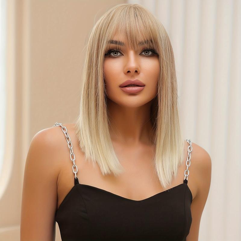 Long Blonde Wig with Bangs 150 Density Soft Synthetic Hair for Women