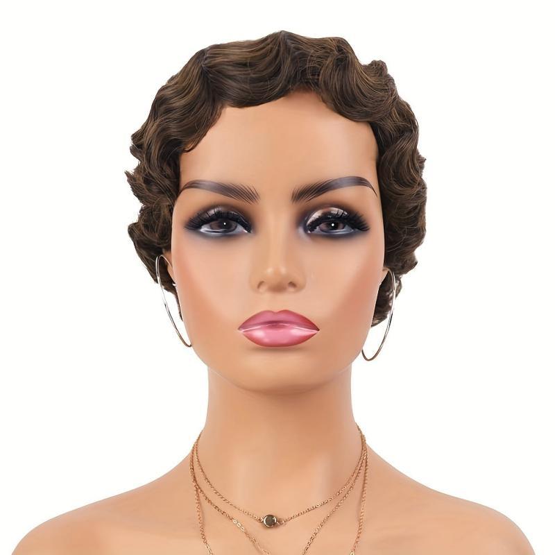 Short Finger Wave Wigs For Women Short Pixie Cut Curly Wigs Natural Looking