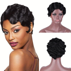 Short Finger Wave Wigs For Women Short Pixie Cut Curly Wigs Natural Looking