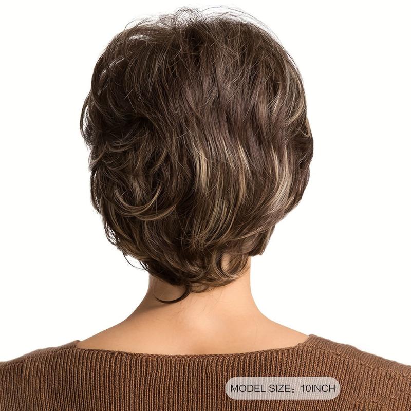 Brown Short Straight Bob Cut Wig With Bangs Synthetic Wig