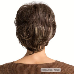 Brown Short Straight Bob Cut Wig With Bangs Synthetic Wig