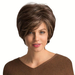 Brown Short Straight Bob Cut Wig With Bangs Synthetic Wig