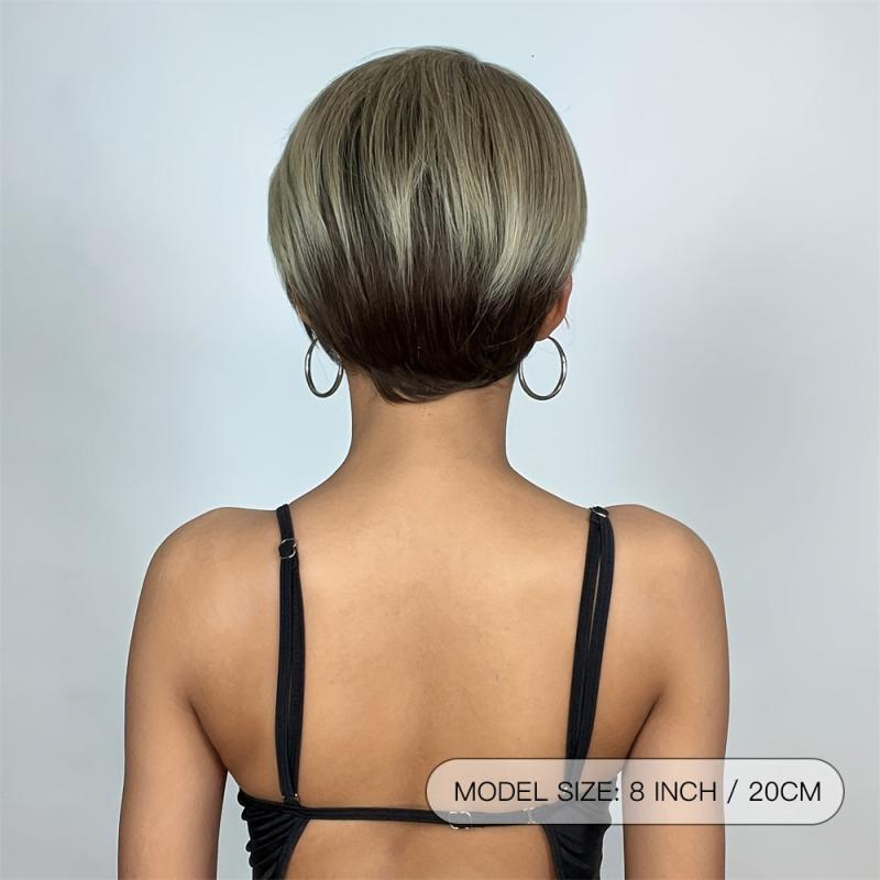 Short Straight Synthetic Fiber Pixie Cut Wig for Women