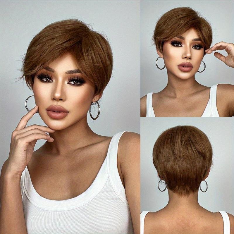 Short Straight Synthetic Fiber Pixie Cut Wig for Women