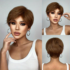 Short Straight Synthetic Fiber Pixie Cut Wig for Women