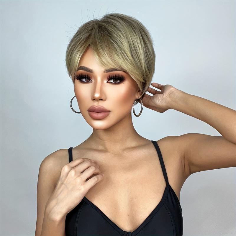 Short Straight Synthetic Fiber Pixie Cut Wig for Women