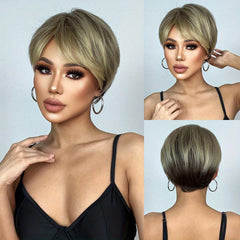 Short Straight Synthetic Fiber Pixie Cut Wig for Women