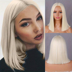 Black Blonde Straight Hair Wigs 35-56 cm Short Bob Middle Part Synthetic Wigs